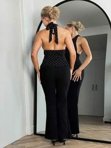 Bethéva Damen Frühling elegante schwarze Schlaghose, Petite Damen - Schwarz - Übersicht 2
