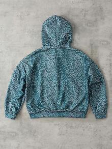 ROMWE MEN Street Life Men's Long Sleeve Zip-Up Collar Vintage American Style Leopard Print Hoodie - Multicolor - View 2