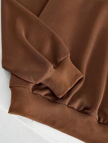 Almamuse Plus Size Women Casual Zip-Up Stand Collar Solid Color Sweatshirt, Autumn - Khaki - View 3