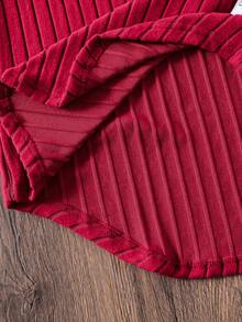 Sparklyn 2pcs/Set Teen GirlCasual Ribbed Hoodie And Pants Set - Burgundy - View 7