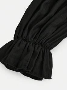 SHEIN Girlism Teen Girl Black Casual Versatile Square Neck Off-Shoulder Pleated Puff Sleeve Spring/Summer New Short Blouse Cute Black Tops Black Girls Top - Black - View 4