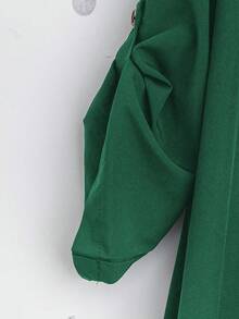 SHEIN Tall CURVE 大码女式法式休闲夏季V领短袖连衣裙 - 墨綠色 - 查看 3