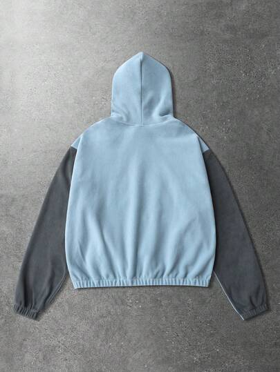 Street Life Unisex Hooded Sweatshirt, Thermal Lining, Patchwork Design, Autumn/Winter