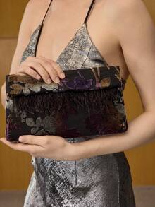 MOTF PREMIUM WOMEN'S FAUX FEATHER SQUARE CLUTCH - 多色絲絨 - 查看 6