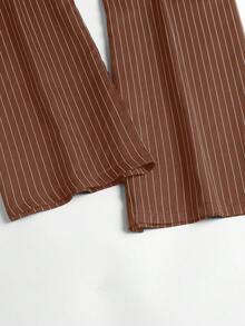 SHEIN PETITE Quần ống đứng sọc tối giản đi làm PETITE-D dành cho nữ - màu nâu - Xem 3
