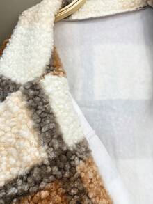 Franclia Women's Elegant And Fashionable Top, Thermal Lined Top, Plaid Top, Collared Pocket Top, Autumn And Winter Style Top. - Camel - View 4