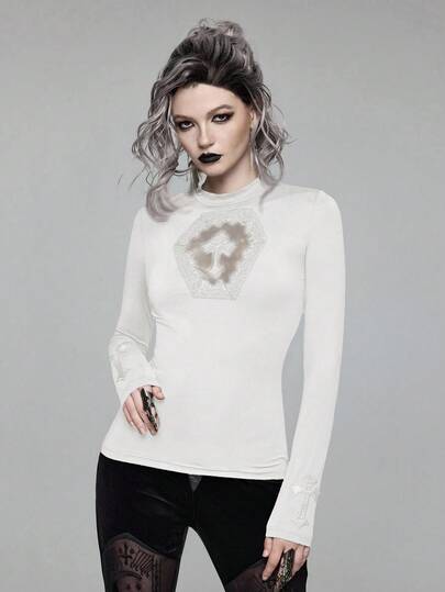 Goth Top senza maniche da donna con ricamo a croce gotico e design traforato