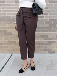Melissa Matos Pantalones de cintura alta de unicolor para mujer - Café integral - Ver 3