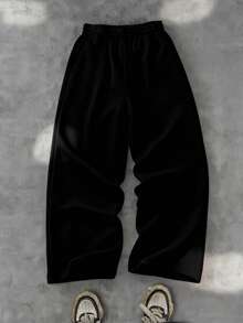 Mirajuku Teen Boy's Casual Loose Fit Sporty Straight Leg Sweatpants With Contrast Panels, Versatile For All Seasons - Black - View 3