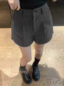 DAZY 女士纯色休闲宽松羊毛混纺短裤，秋冬季