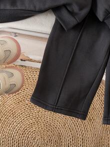 SHEIN 女婴可爱灰色蝴蝶结高领长袖卫衣长裤套装，秋冬款 - 灰色 - 查看 8