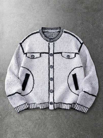 Men's Casual Loose Knit Cardigan With Single-Breasted Button, Long Sleeve, Autumn/Winter
