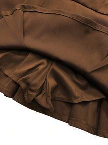 Calvaya Jupe mini plissée noire à taille haute avec short de pour femmes grandes tailles - Marron - Voir 3