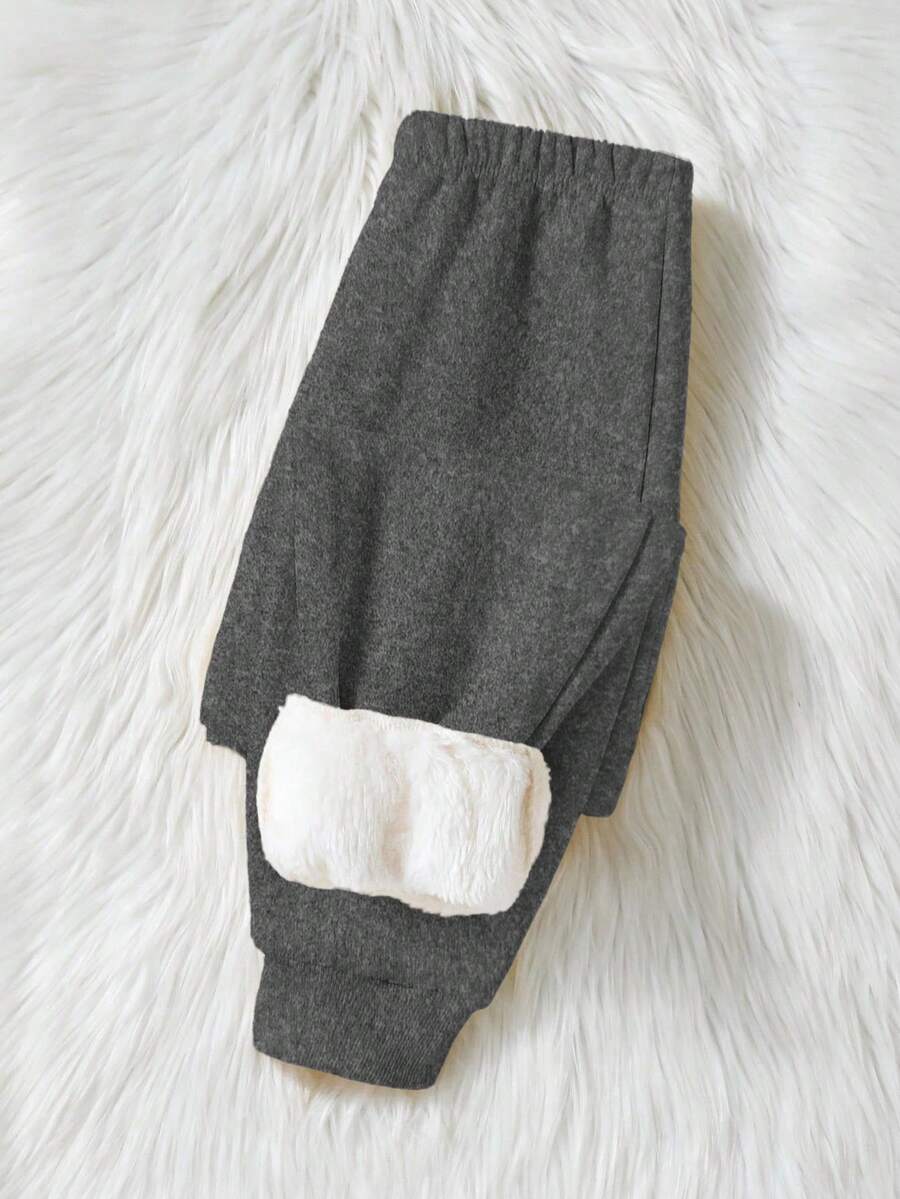 SHEIN Tween Boy All-Match Versatile Casual Fleece Sweatpants - Dark Grey - View 1