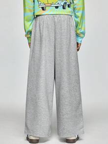 SCOOBY-DOO X SHEIN Men's Casual Sports Letter & Cartoon Graphic Drawstring Waist Wide Leg Sweatpants - Grey - View 2