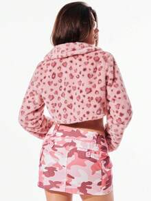 SHEIN Unity Women's Heart Pattern Fleece Casual Short Jacket, Autumn/Winter