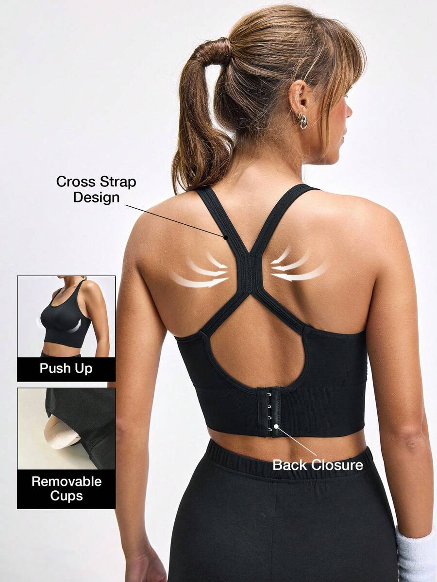 Áo ngực thể thao nâng ngực gợi cảm LOUNGEISTA dành cho nữ, áo ngực chéo lưng, áo tập yoga, áo ngực không dây, đồ lót thoải mái chống sốc khi tập gym, áo ngực thể thao tập luyện - màu đen - Xem 1