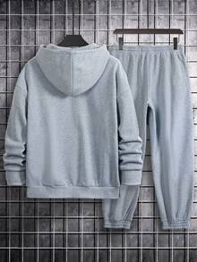 Claim Dot Men's Solid Color Drop Shoulder Long Sleeve Drawstring Hoodie And Sweatpants Casual 2-Pieces Set , For Winter, Thermal Lined