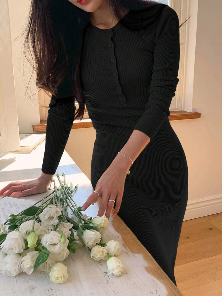 Women's Slim Fit Half-Zip Mid-Length Sweater Dress