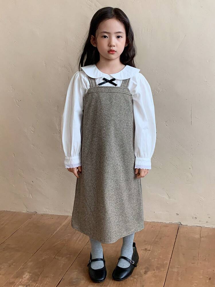 Young Girls Textured Solid Color Casual Dress