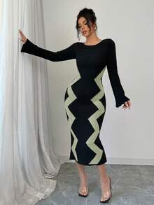 Elenzga Women's Sweater Dress With Flare Sleeves - Mint Green - View 6