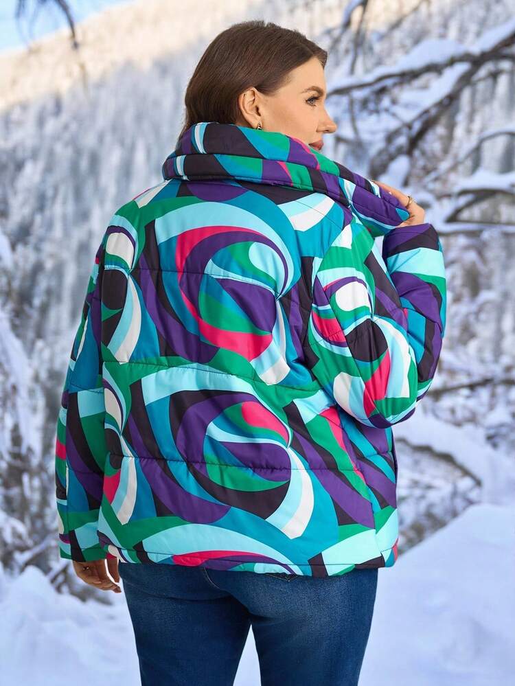 Plus Size Colorful Print Thermal Lined Long Sleeve Jacket Coats For Women Plus Outerwear Women, Autumn/Winter,2025 New
