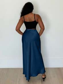 Alexandranx Women's Solid Color High Waist Elegant Mermaid Skirt Maxi - Navy Blue - View 2