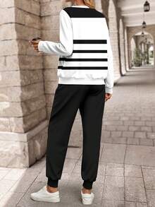 SHEIN LUNE 女式长袖豹纹拼布运动衫和长款运动裤冬季套装两件套女装 - 彩色 - 查看 2