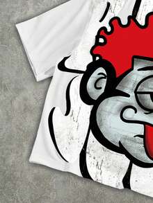 Manfinity EMRG Men's Street Cartoon Portrait Print Round Neck Short Sleeve Loose T-Shirt - White - View 5