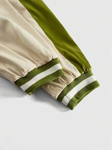 ROMWE MEN Anime Men's Contrast Color Patchwork Floral Print Baseball Long Sleeve Jacket - Green - View 5