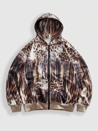 Street Life Sudadera de punto con estampado de leopardo para hombre, ropa urbana