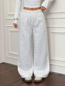 SHEIN PETITE 黑色侧条纹休闲裤，简约时尚，日常休闲，适合毕业典礼、返校季等场合，也适合教师穿着。 - 灰色 - 查看 4