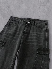 Manfinity Denimwave Manfinity 街头风男士时尚十字架字母水钻装饰牛仔裤 万圣节诸圣节水钻牛仔裤 Y2K 水钻黑色宽松阔腿迪斯科派对破洞牛仔 - 黑色 - 查看 5