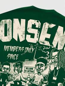 ROMWE MEN Street Life Spring/Summer Casual Graphic Men'S Street Style Batwing Sleeve Graphic T-Shirt, Suitable For Everyday Wear, Spring/Summer - Green - View 4