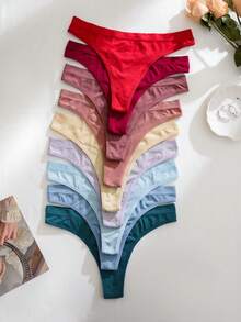 9pcs/Pack Comfortable Seamless Thong Panties, Casual Series - Multicolor - View 4