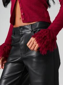 MISSGUIDED Women's Knitted Cardigan With Fringe Cuff Detail And Button Front Closure - Rose Red - View 7