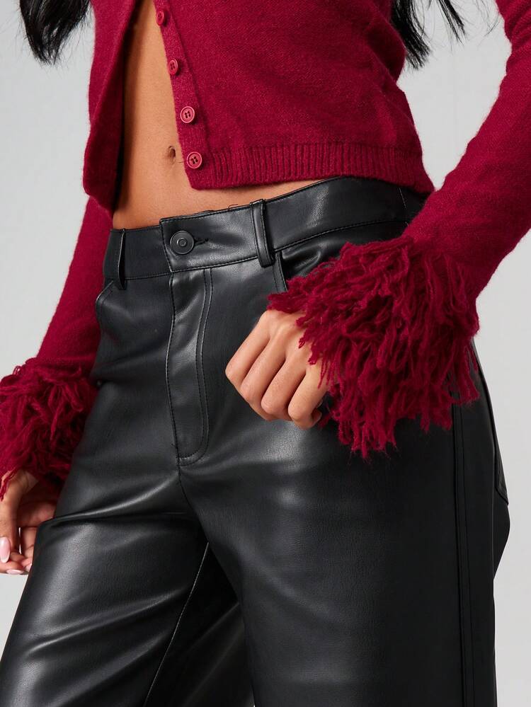 MISSGUIDED Knitted Cardigan With Fringe Cuff Detail