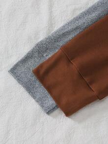 SHEIN 2 Sets Boy Pajamas, Featuring Light Gray & Navy Blue Long Sleeve Tops With Gray & White Plaid, And Navy Blue Loose Fit Pants, Stretchy Knit Fabric, Machine Washable, Comfortable Fit, Family Matching Outfits (2 Sets Sold Separately) - Multicolor - View 4