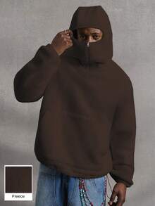 PAVTROS Men's Minimalist Fashion Half-Zip Long Sleeve Hooded Sweatshirt - Brown - View 1