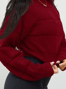 SAYEHFBABY 女士圆领长袖套头毛衣、长袖上衣 - 酒紅色 - 查看 3