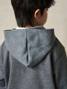 SHEIN 儿童男童休闲图案连帽衫，运动服，返校服，男童上衣，可爱上衣，基本款上衣，适合上学、度假、旅行、运动、秋冬