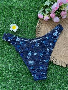 Swim Vcay Summer Beach Floral Random Print Smocked Bikini Panty - Multicolor - View 6