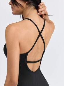 Loungeista 黑色休闲露背连体裤，简约时尚日常连体裤