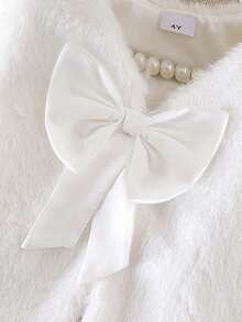 Elladie kids Young Girls Fluffy Long Sleeve Ivory Cardigan With Bow, Fashionable And Elegant Children Winter Outerwear