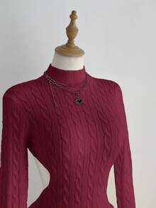 Elamini Sexy Backless Sweater Dress For Women - Burgundy - View 6