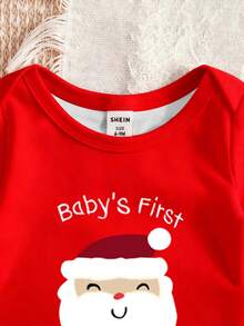 SHEIN 2pcs/Set Infant Baby Boys' Christmas Santa Claus "Merry Christmas" Print Red Crew Neck Long Sleeve Jumpsuit With Hat, Baby Clothing, Boys' Jumpsuits, Jumpsuits, Party Outfit, Casual Everyday Wear, Suitable For Spring, Autumn, Winter, 3M-3T Baby Santa Outfit Baby Christmas Outfit Baby Christmas Clothes My First Christmas Baby Outfits - Red - View 3