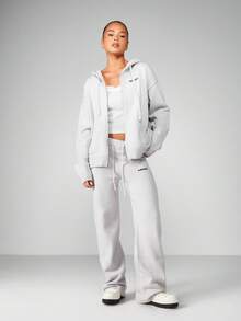 MISSGUIDED Chaqueta con capucha de punto con cremallera y detalles bordados para uso casual en invierno - Gris - Ver 3