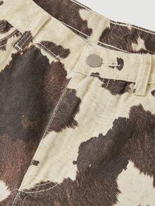 SHEIN MOD Women's Retro Cow Print Wide Leg Jeans, Winter Thanksgiving Graduation Elegant Chic Stylish Brown Jeans - Chocolate Brown - View 3