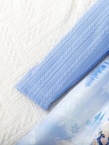 Elladie kids 1pc 女童长袖连衣裙 秋季新款 儿童装 蝴蝶结腰饰 圆领 数字定位 冰雪公主 卡通图案连衣裙 - 藍色 - 查看 7