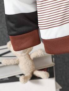 2pcs Young BoyFashion Striped Bear Print Polo Shirt And Casual Elastic Waist Pants Set, Spring/Autumn